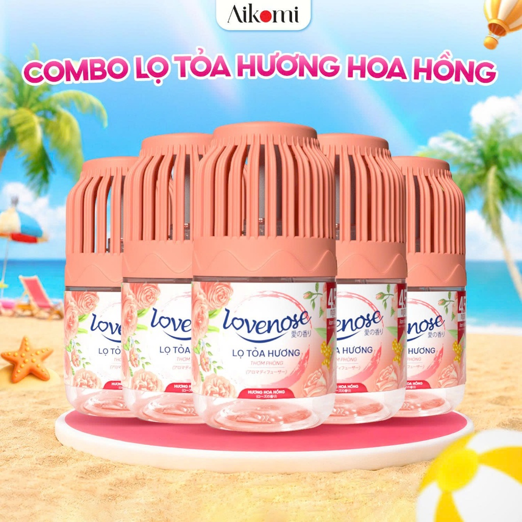 Combo Lọ tỏa hương Lovenose hương Hoa Hồng tự nhiên thơm phòng, dễ chịu, khử mùi 45 ngày - 180ml/lọ