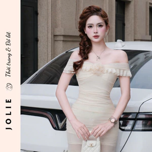 Váy Thiết Kế Trễ Vai Nhún Tầng Đính Hoa - JOLIE
