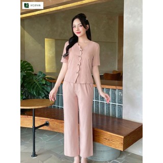 25SET10 Bộ đồ nữ Kenva  chất liệu đũi hang cúc tàu lệch  thiết kế đơn giản tinh tế thoáng mát
