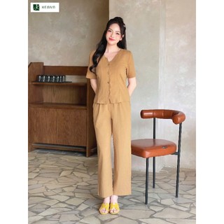25SET10 Bộ đồ nữ Kenva  chất liệu đũi hang cúc tàu lệch  thiết kế đơn giản tinh tế thoáng mát