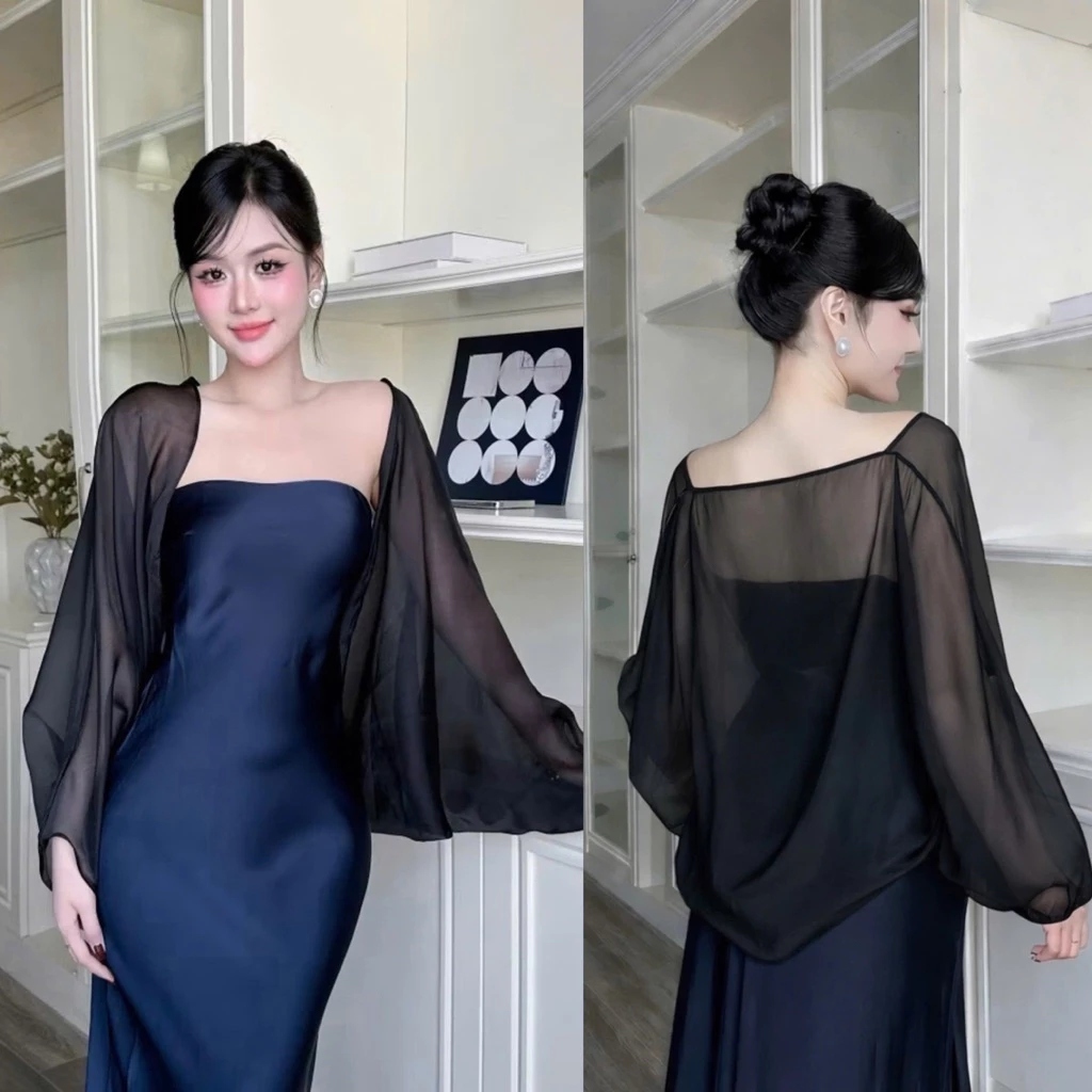 (Sẵn Hỏa Tốc) Áo Choàng Voan Tơ Sang Chảnh, Khăn Choàng Dáng Dài Thời Trang Phối Lụa Dễ Mix Đầm Đầy Khí Chất