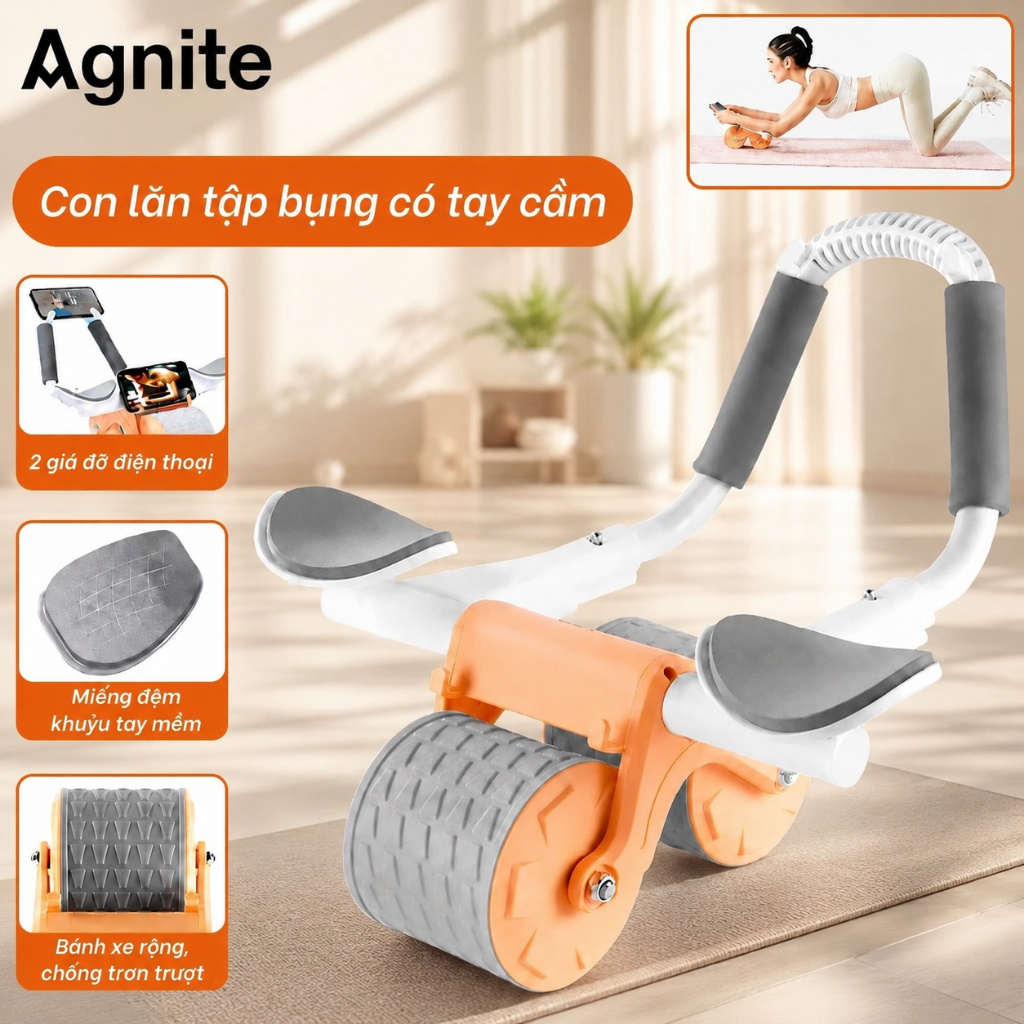 Con lăn tập bụng AGNITE Bánh Lăn Bánh Xe Đôi Chịu Lực Tốt Dễ Sử DụngTập Gym Yoga Tại Nhà