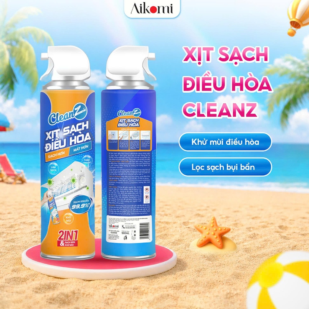 Xịt làm sạch điều hòa Cleanz làm sạch diệt khuẩn bằng công nghệ ion bạc Ag+