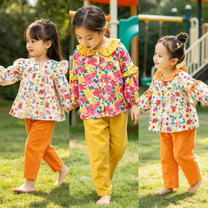 Set bộ pijama dài tay bé gái J1726 hoa nhí cotton mềm mại size 1-10Y (10-40kg) đồ bộ ngủ trẻ em