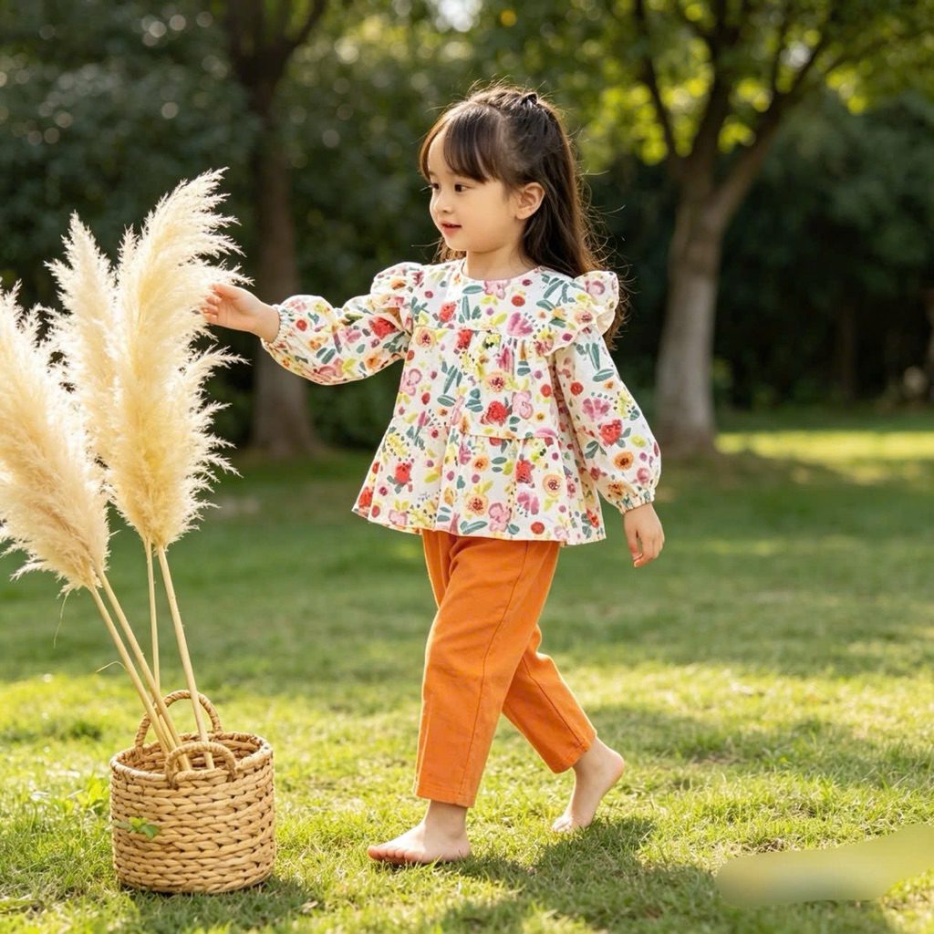 Set bộ pijama dài tay bé gái J1726 hoa nhí cotton mềm mại size 1-10Y (10-40kg) đồ bộ ngủ trẻ em