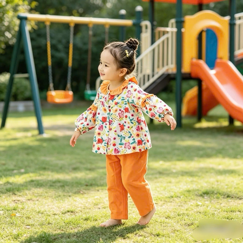 Set bộ pijama dài tay bé gái J1726 hoa nhí cotton mềm mại size 1-10Y (10-40kg) đồ bộ ngủ trẻ em
