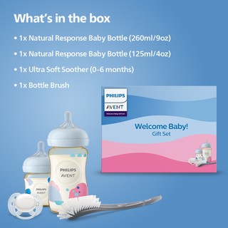 Bộ Quà Tặng Chào Đón Bé Yêu Philips Avent - Bình sữa PPSU, ti ngậm và cọ rửa bình
