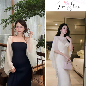 Áo Choàng Voan Tơ Sang Chảnh, Khăn Choàng Dáng Dài Thời Trang Phối Lụa Dễ Mix Đầm Đầy Khí Chất