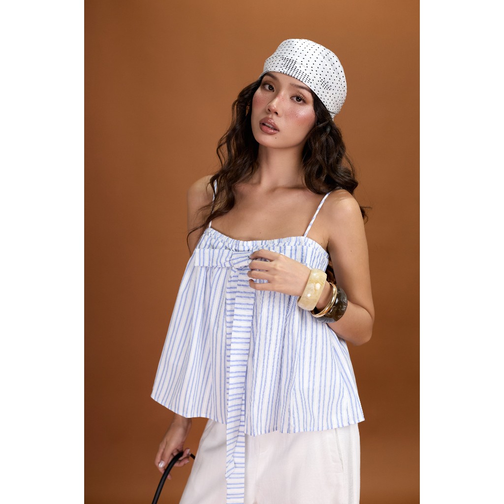 Áo hai dây nữ Lolia Miều Est.2013 áo hai dây kẻ sọc dáng babydoll buộc nơ
