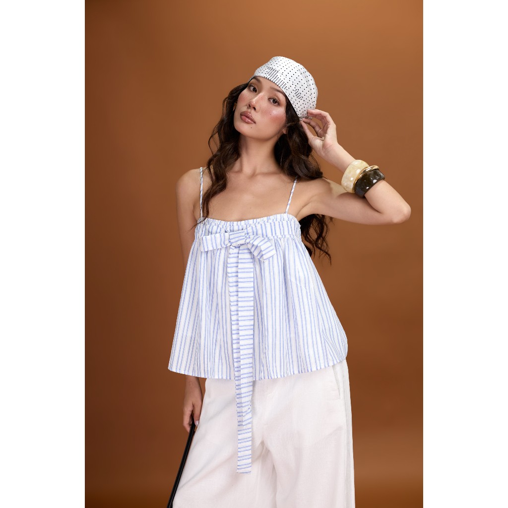 Áo hai dây nữ Lolia Miều Est.2013 áo hai dây kẻ sọc dáng babydoll buộc nơ