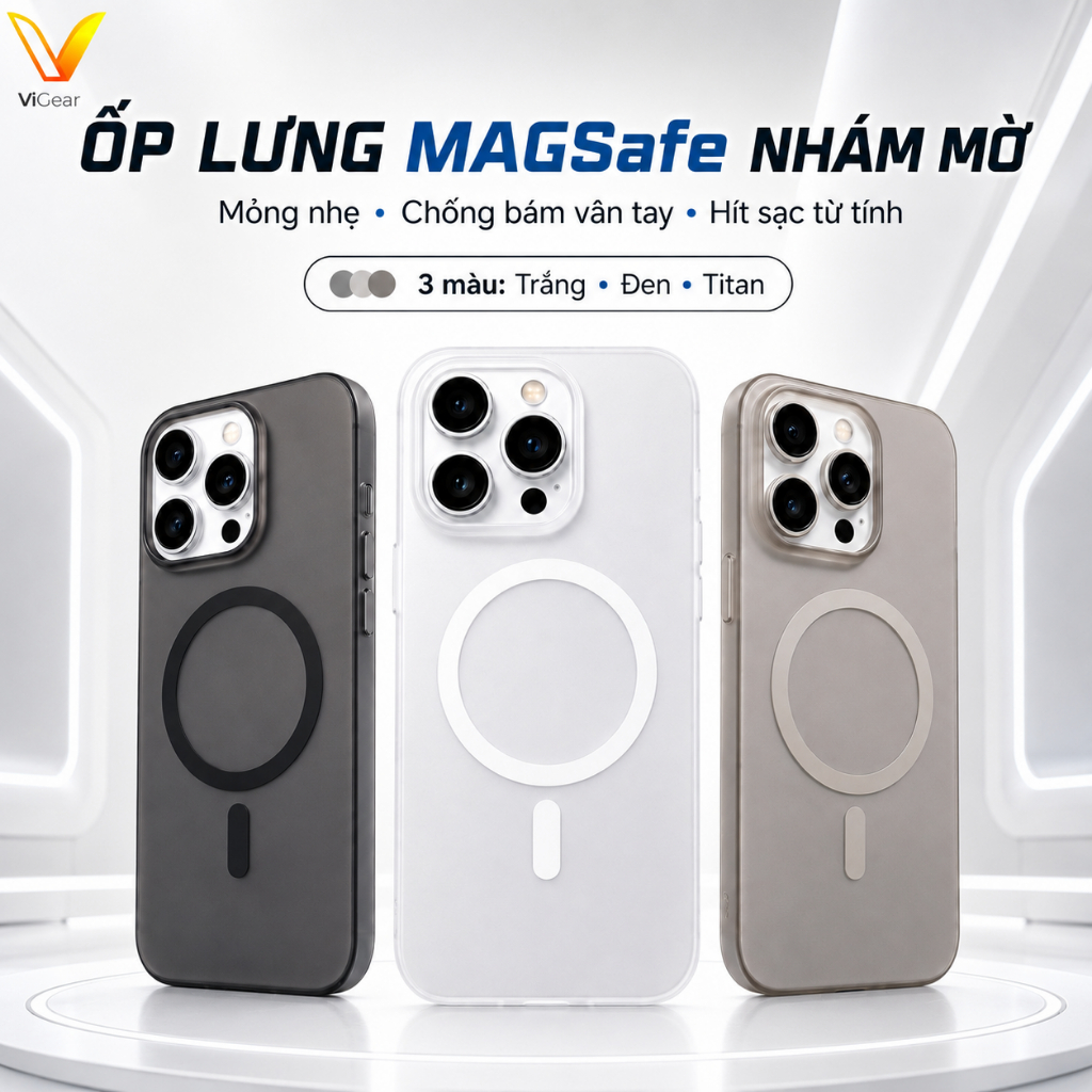 [HỎA TỐC] Ốp Điện Thoại Từ Tính ViGear Hỗ Trợ Sạc Không Dây, Ốp Lưng iPhone Nhựa Cứng Nhám Mỏng