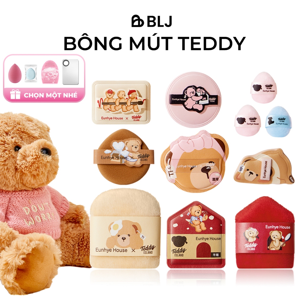 BLJ Bộ mút trang điểm TEDDY ISLAND Chính Hãng sử dụng ướt và khô đa năng có thể kết hợp tự do