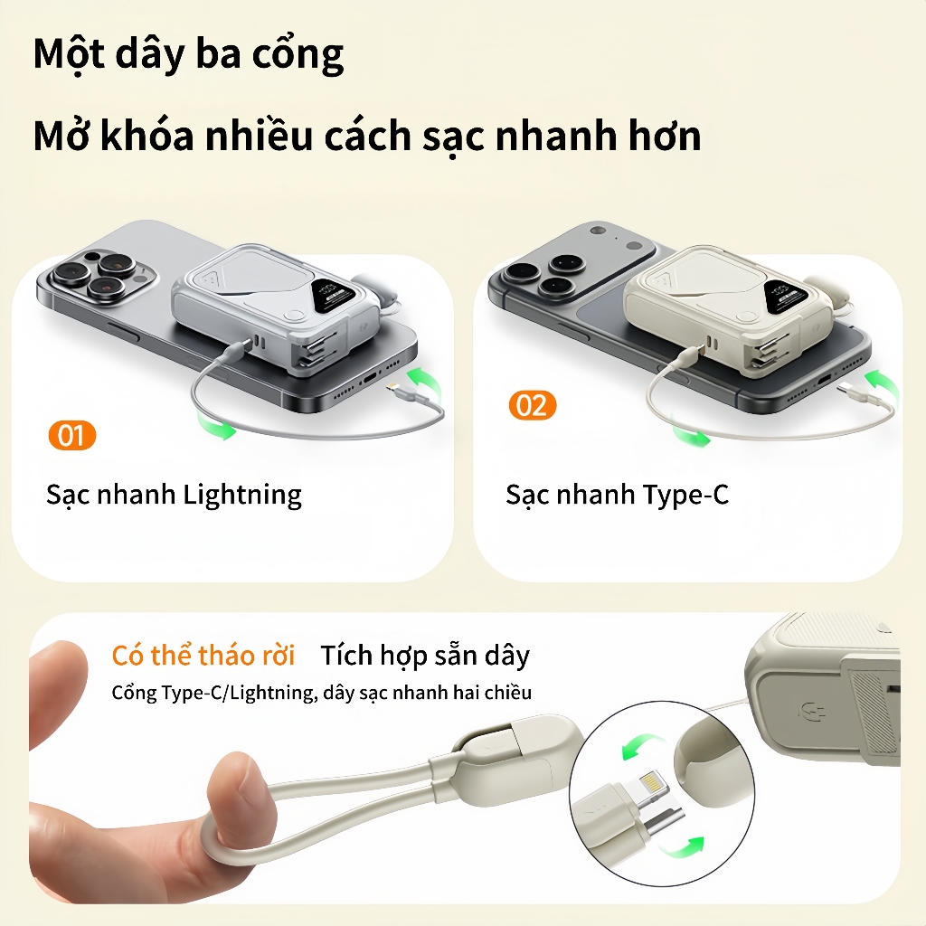 Sạc Dự Phòng Không Dây 20000mAh 10000mAh Có Chứng Nhận 3C, Tích Hợp Củ Sạc 22.5W Sạc Nhanh Cho lPhone & Android
