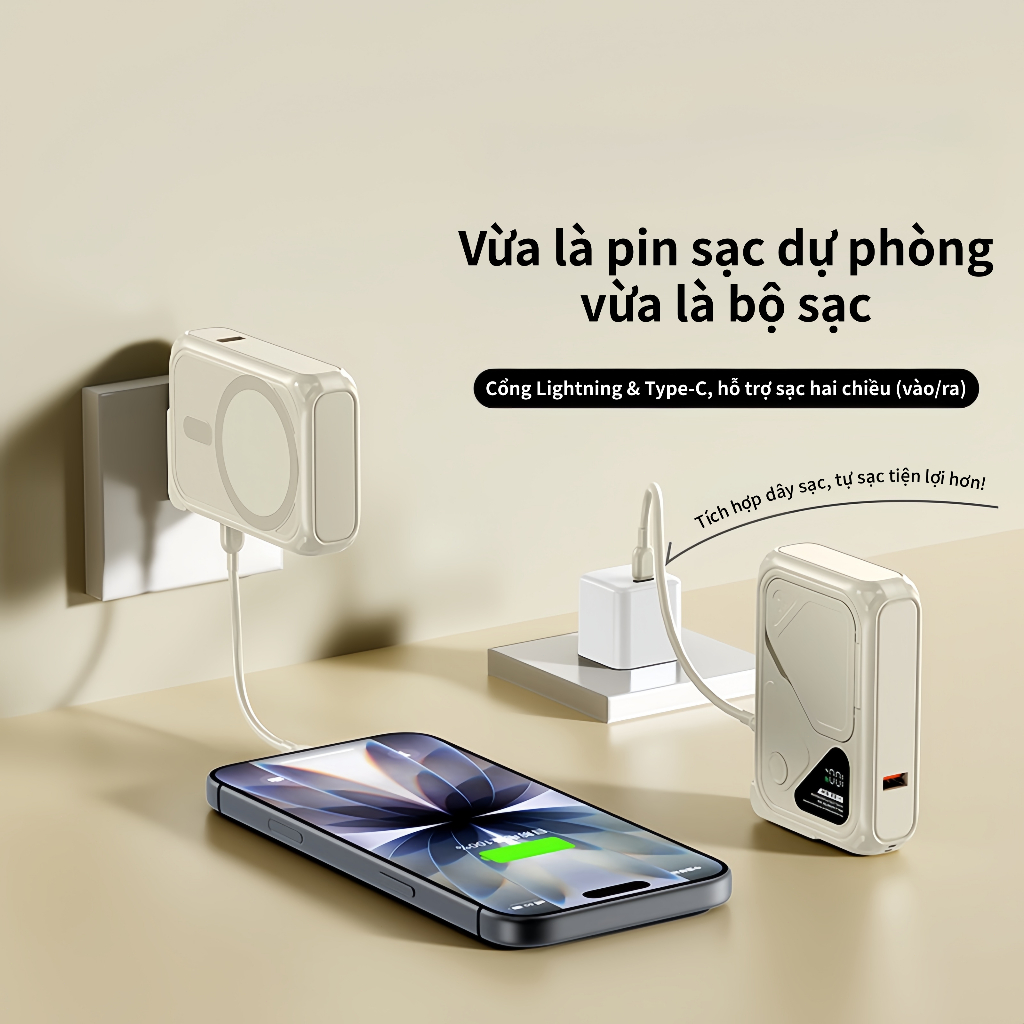 Sạc Dự Phòng Không Dây 20000mAh 10000mAh Có Chứng Nhận 3C, Tích Hợp Củ Sạc 22.5W Sạc Nhanh Cho lPhone & Android