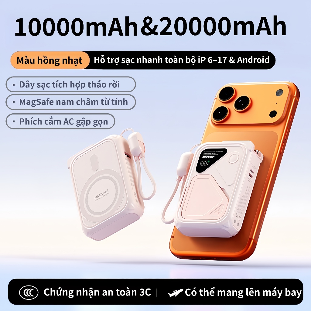 Sạc Dự Phòng Không Dây 20000mAh 10000mAh Có Chứng Nhận 3C, Tích Hợp Củ Sạc 22.5W Sạc Nhanh Cho lPhone & Android