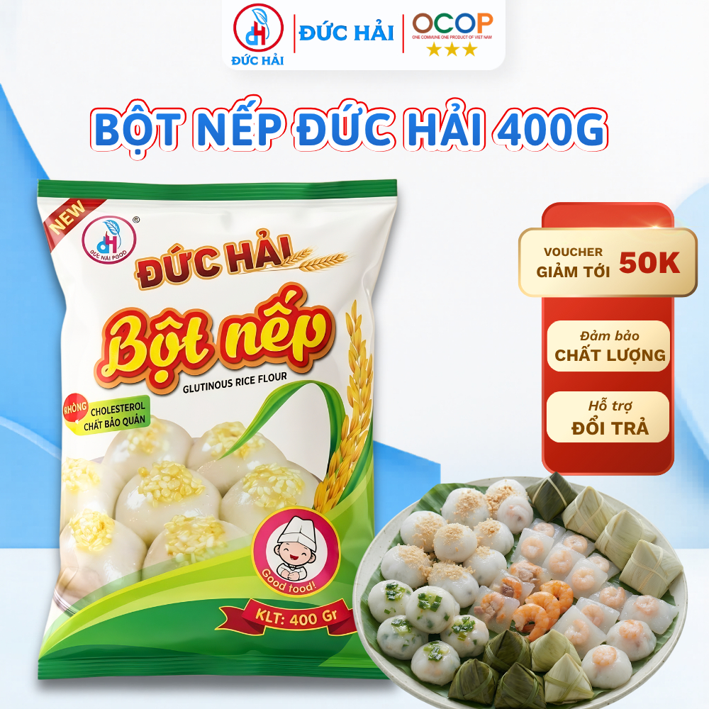 Bột Nếp Đức Hải 400G, Bột Gạo Nếp Mịn Dẻo Làm Bánh Truyền Thống - Đức Hải Food