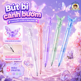 Bút Bi Nước Cánh Bướm Chuyển Động Khi Bấm – Bút Gel Mực Đen 0.05mm Viết Mượt, Đệm Tay Silicon Mềm Mại - Đồ Dùng Học Tập