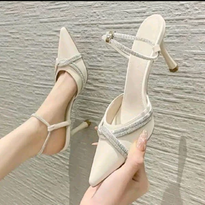 Bigsize 35-41 Giầy sục mũi nhọn phối dây đá xoắn hậu dây đá chất da mềm gót vuông và gót nhọn 5-9p Mã B19