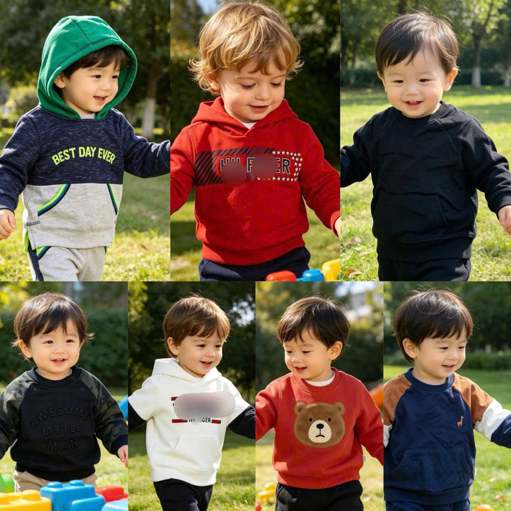 Áo dài tay nỉ bông, nỉ da cá hoodie bé trai 3m-3y (3-13kg) TQ015 L053 L020 L018 L011 L021
