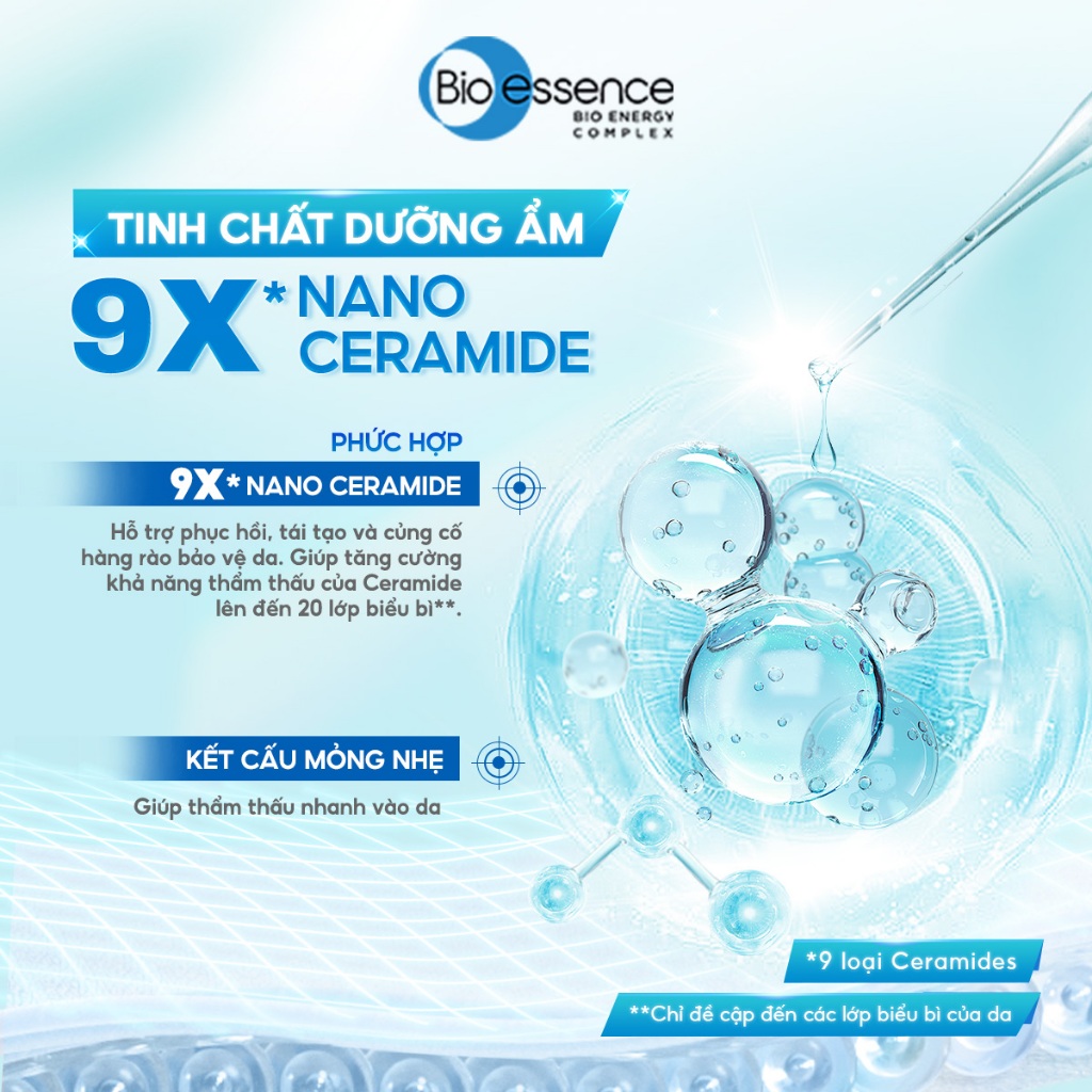 Bộ Bio-essence 9X Nano Ceramide: Kem dưỡng 30g, Tinh chất serum 20ml