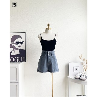 Quần Short Jean Nữ Twentyfive Thiết Kế Cạp Cao 2 Cúc, Ống Rộng Xắn Gấu Form Basic 7217