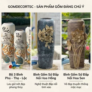 Bình Hoa Gốm Bát Tràng Dáng Bom Cao 40cm 45cm 50cm GomDecorTSC