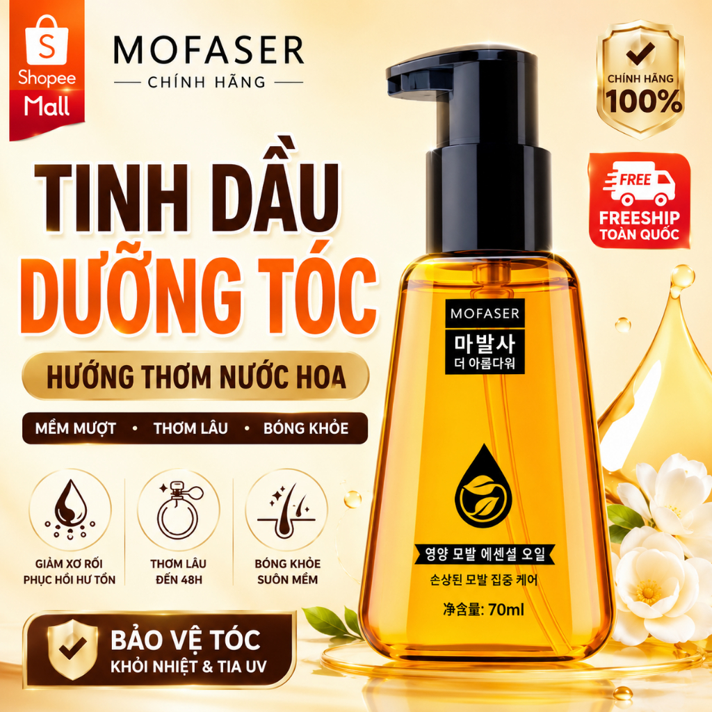 Tinh Dầu Dưỡng Tóc Mofaser 70ml | Phục Hồi Tóc Hư Tổn, Giảm Gãy Rụng, Dưỡng Tóc Mềm Mượt Bóng Khỏe