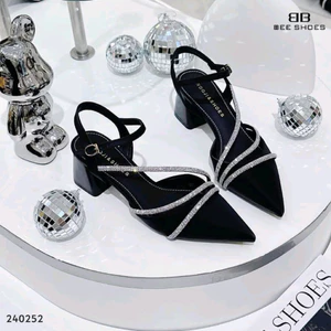 Bigsize 35-41 Giầy sục mũi nhọn quai phối dây đá chéo hậu khoá cài chất da mềm mịn gót vông và gót nhọn 5-7p mã B21