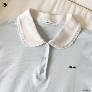 Áo Polo Nữ Twentyfive Thiết Kế Cổ Sen Phối Màu, Viền Bèo, Cài Cúc, Thêu Chữ Miu Miu 7222