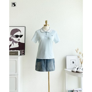 Áo Polo Nữ Twentyfive Thiết Kế Cổ Sen Phối Màu, Viền Bèo, Cài Cúc, Thêu Chữ Miu Miu 7222