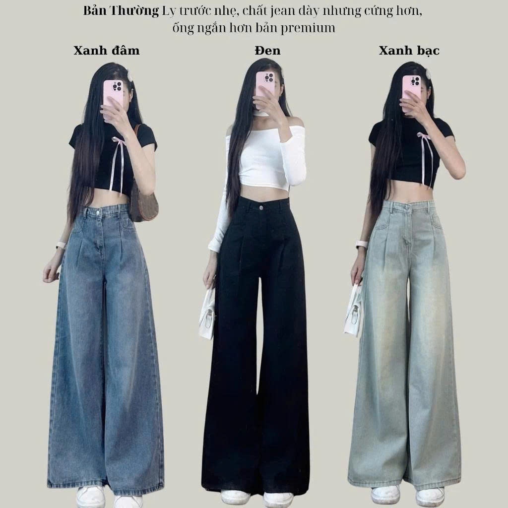 Quần jeans bò ống xuông rộng màu wash Joolate ống rộng chất jean mềm đẹp  lên dáng chuẩn dài 100cm
