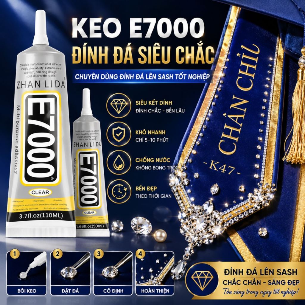 Keo dán đính đá trong suốt E7000 đính đá đính sash tốt nghiệp mũ tốt nghiệp keo nhanh khô 50ml 110ml