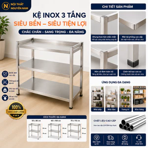 Kệ inox 3 tầng song để chén, đĩa , lò vi sóng chắc chắn, bền đẹp (nhận đặt hàng theo y/cầu)