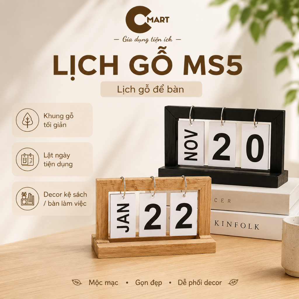 𝐂𝐌𝐀𝐑𝐓.𝐆𝐢𝐚 𝐝𝐮̣𝐧𝐠 Lịch Để Bàn Gỗ Lịch Lật Decor Trang Trí Bằng Gỗ Tự Nhiên MS5 [CMART GIA DỤNG TIỆN ÍCH]