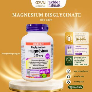 [HÀNG CÔNG TY] Viên uống bổ sung Magnesium Bisglycinate 200mg Webber Naturals hộp 120/60 viên