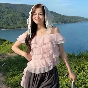 Áo Babydoll Kiểu Nữ Dáng Trễ Hở Vai Bèo Nhún Xếp Tầng Điệu Đà Mùa Hè Kimee - KA877