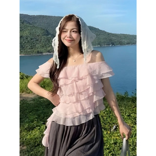 Áo Babydoll Kiểu Nữ Dáng Trễ Hở Vai Bèo Nhún Xếp Tầng Điệu Đà Mùa Hè Kimee - KA877
