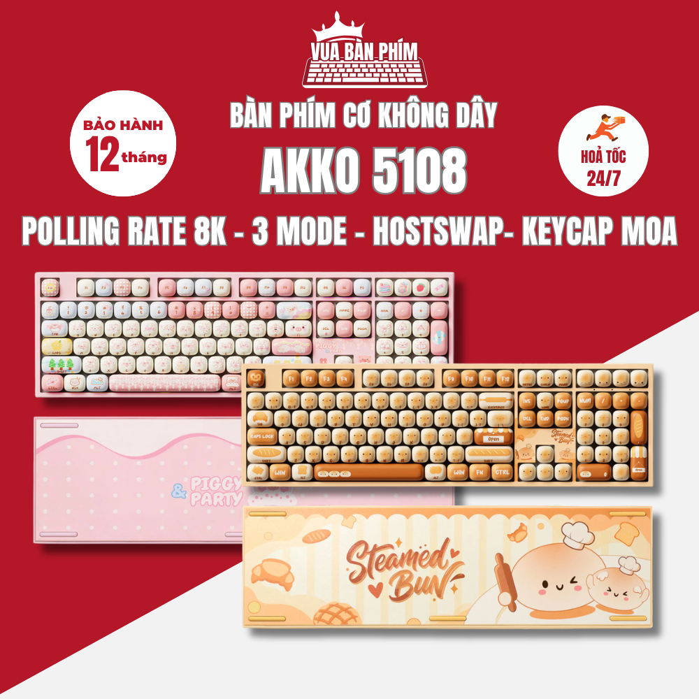 Bàn phím cơ không dây Akko 5108 / mg108b keycap Mantou Paradise / Pig Party layout 108 phím , led rgb , hotswap | BigBuy360 - bigbuy360.vn