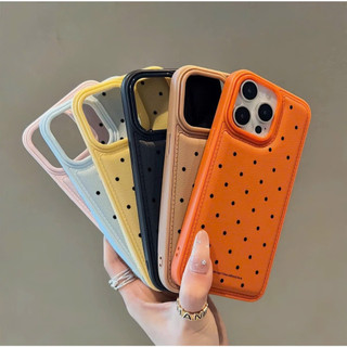 Ốp Lưng iPhone Da Mềm Viền Chỉ Chấm Bi Chống Sốc, Cao Cấp, Bảo Vệ Camera - iP X/XS/11/12/13/14/15/16/17/Plus/Pro/Max