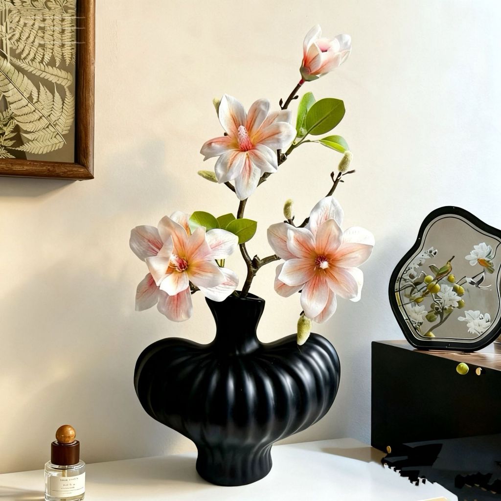 Bình lọ hoa wabi sabi màu đen trắng trang trí nhà cửa