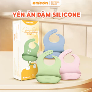 Yếm ăn dặm silicone cho bé Emoon có máng chống thấm tiện dụng và 4 nấc điều chỉnh vừa vặn