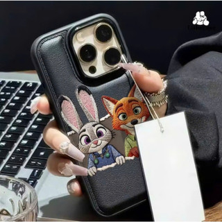 Ốp Lưng iPhone Da Mềm Viền Chỉ Couple Cáo Thỏ Chống Sốc, Bảo Vệ Camera - iP X/XS/11/12/13/14/15/16/17/Plus/Pro/Max