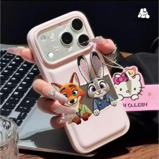 Ốp Lưng iPhone Da Mềm Viền Chỉ Couple Cáo Thỏ Chống Sốc, Bảo Vệ Camera - iP X/XS/11/12/13/14/15/16/17/Plus/Pro/Max