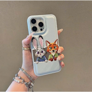 Ốp Lưng iPhone Da Mềm Viền Chỉ Couple Cáo Thỏ Chống Sốc, Bảo Vệ Camera - iP X/XS/11/12/13/14/15/16/17/Plus/Pro/Max