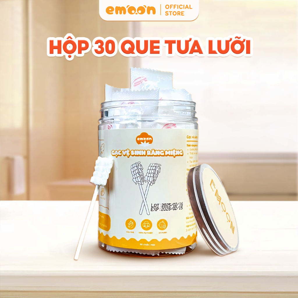 Que tưa lưỡi cho bé sơ sinh Emoon cao cấp, chất liệu bông mềm tiệt trùng giúp vệ sinh răng miệng cho bé từ 0-2 tuổi
