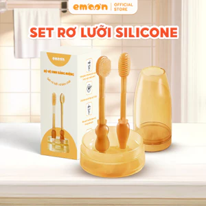 Set rơ lưỡi và bàn chải Emoon Silicone mềm, an toàn, nhẹ nhàng vệ sinh sạch răng miệng cho bé từ 0-18 tháng