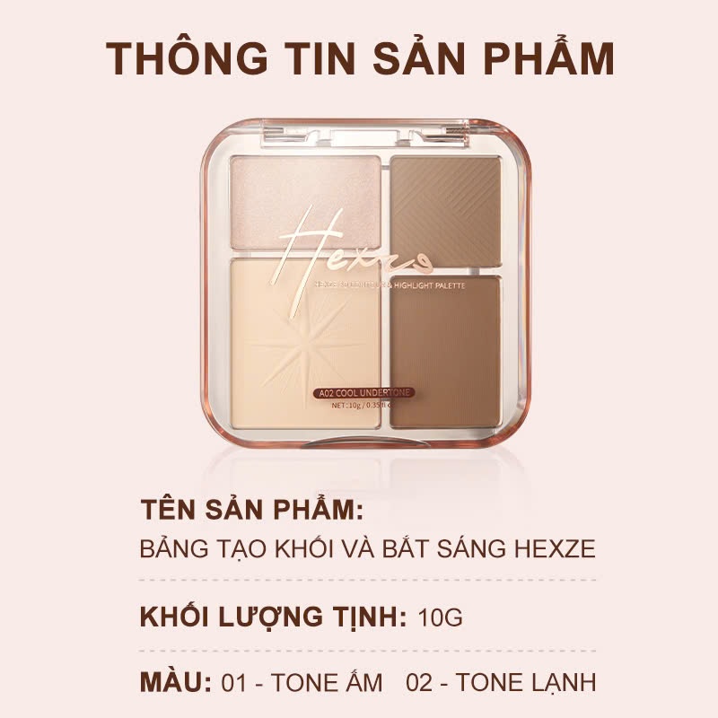 LIVE KOL [Phiên bản mới]  Bảng tạo khối bắt sáng 3D HEXZE, trang điểm tự nhiên, đa công dụng, lâu trôi, tạo hình sắc nét