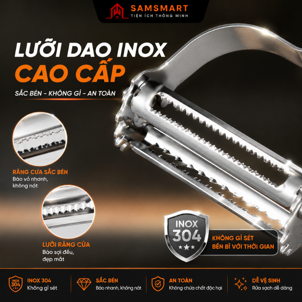 Dao Bào Rau Củ 2 Trong 1 Cao Cấp – Bào Vỏ Bào Sợi Siêu Nhanh Inox Không Gỉ SAMSMART