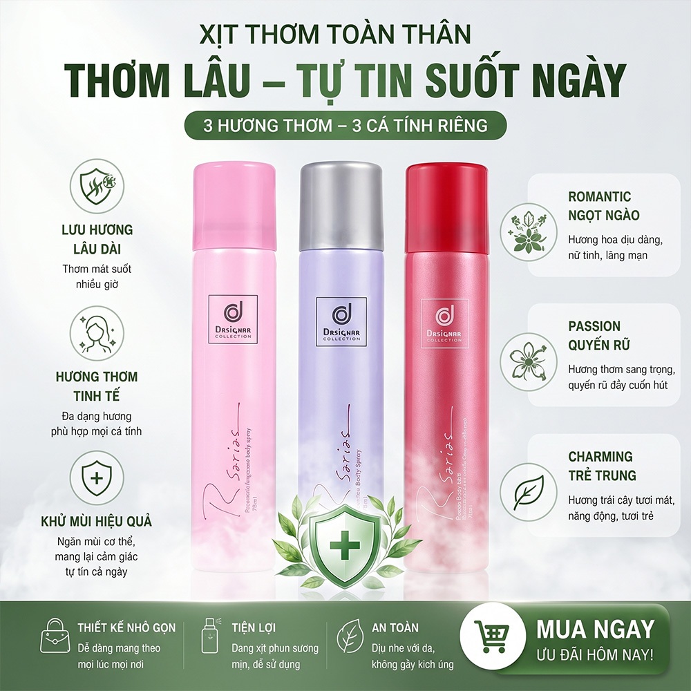 Nước hoa dạng xịt toàn thân dòng R của Thái Lan – Xịt khử mùi, phù hợp với mọi loại da, tiện lợi để mang theo bên mình