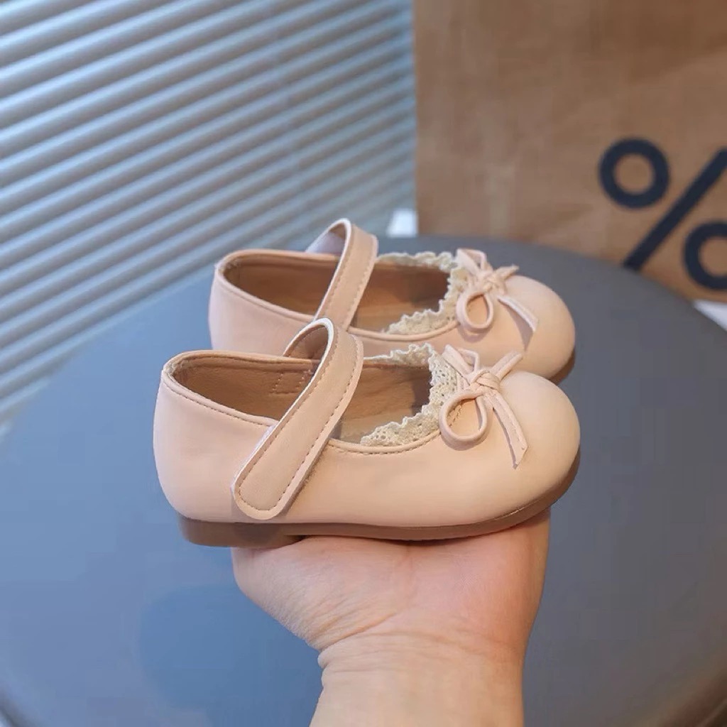 [Peinn] Giày búp bê cho bé đế dẻo êm chân chân da sịn mềm kết hợp ren mà nơ siêu xinh giày bé qv115